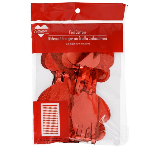 416241 Heart Foil Curtain in Red