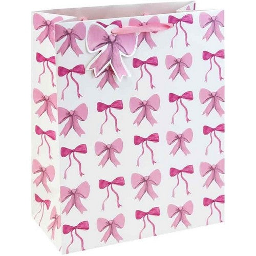 Bow Print Small Pink & White Gift Bag
