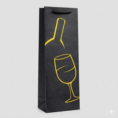 Deluxe Black Bottle Bag in Bottle + 1 Glass Design in Gold