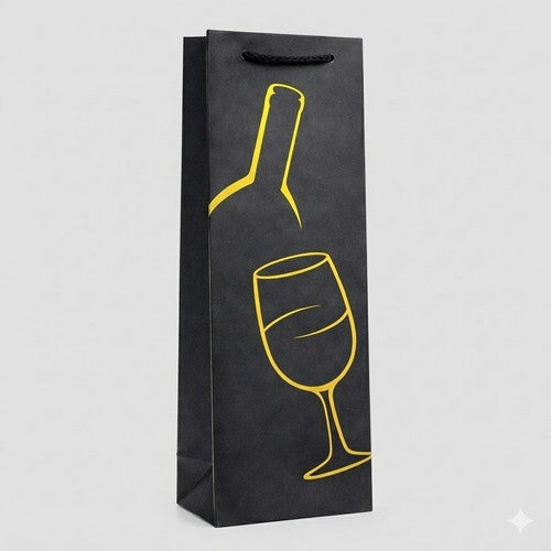 Deluxe Black Bottle Bag in Bottle + 1 Glass Design in Gold