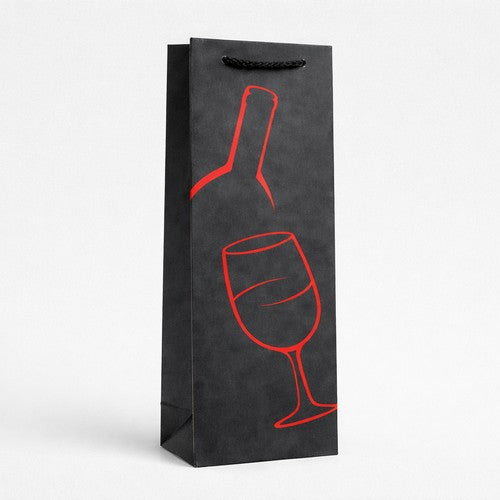 Deluxe Black Bottle Bag in Bottle + 1 Glass Design in Red