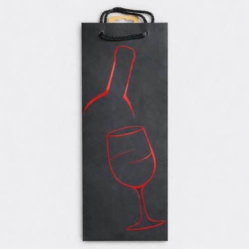 T3308 Deluxe Black Bottle Bag in Bottle + 1 Glass Design in Red