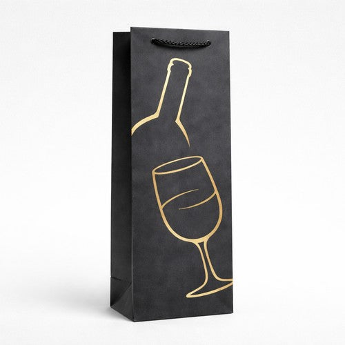 Deluxe Black Bottle Bag in Bottle + 1 Glass Design in Silver