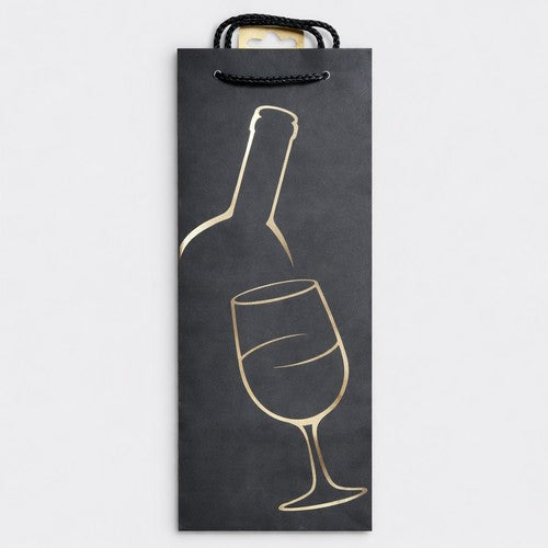 T3308 Deluxe Black Bottle Bag in Bottle + 1 Glass Design in Silver