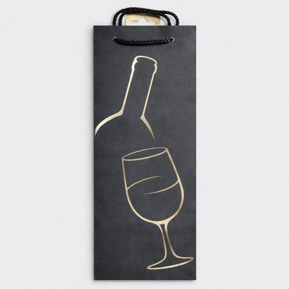 T3308 Deluxe Black Bottle Bag in Bottle + 1 Glass Design in Silver