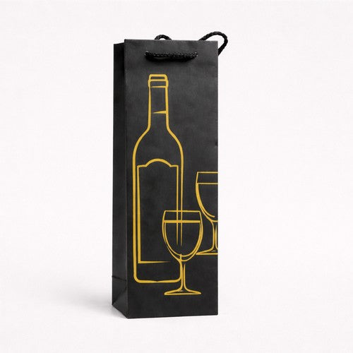 Deluxe Black Bottle Bag in Bottle + 2 Glass Design in Gold