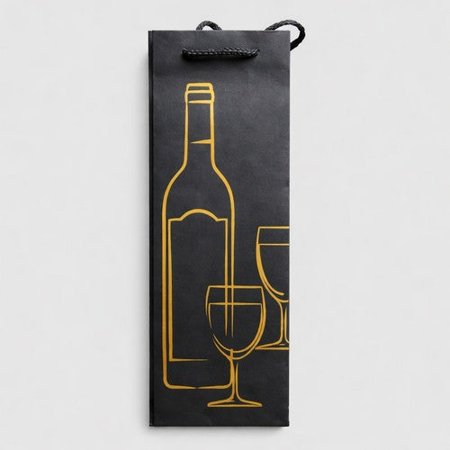 T3308 Deluxe Black Bottle Bag in Bottle + 2 Glass Design in Gold
