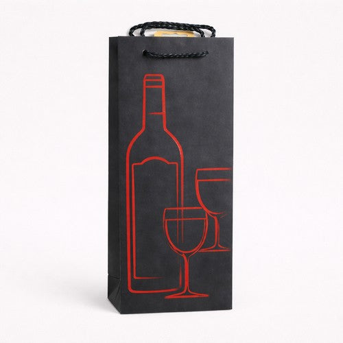 Deluxe Black Bottle Bag in Bottle + 2 Glass Design in Red