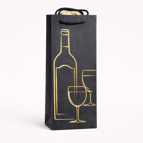 Deluxe Black Bottle Bag in Bottle + 2 Glass Design in Silver