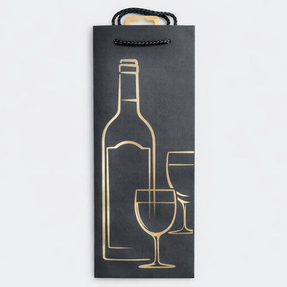 T3308 Deluxe Black Bottle Bag in Bottle + 2 Glass Design in Silver