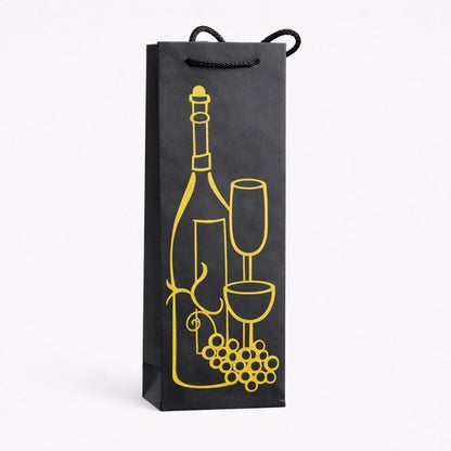 Deluxe Black Bottle Bag in Grape Design in Gold