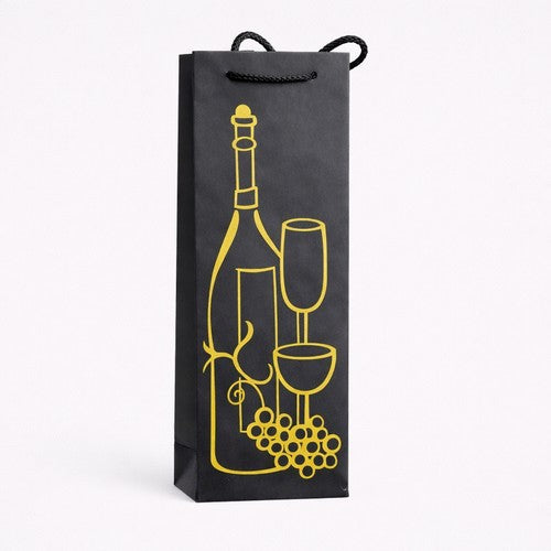 Deluxe Black Bottle Bag in Grape Design in Gold