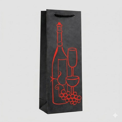 Deluxe Black Bottle Bag in Grape Design in Red