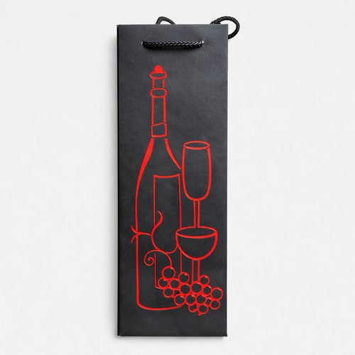 T3308 Deluxe Black Bottle Bag in Grape Design in Red