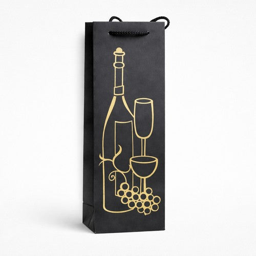 Deluxe Black Bottle Bag in Grape Design in Silver