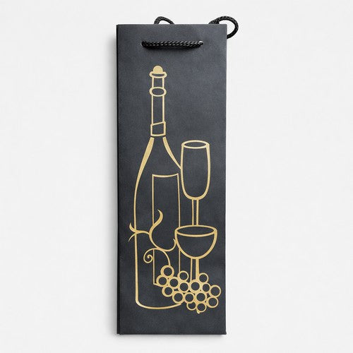 T3308 Deluxe Black Bottle Bag in Grape Design in Silver