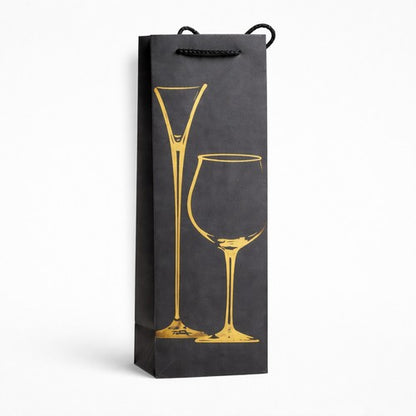 Deluxe Black Bottle Bag in Martini Design in Gold