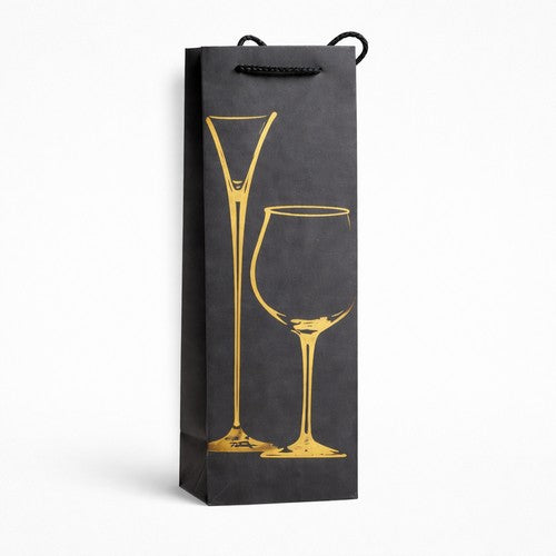 Deluxe Black Bottle Bag in Martini Design in Gold