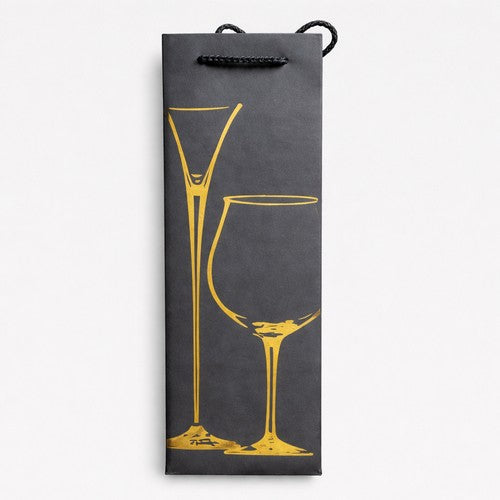 T3308 Deluxe Black Bottle Bag in Martini Design in Gold