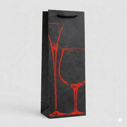 Deluxe Black Bottle Bag in Martini Design in Red