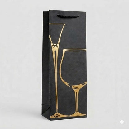 Deluxe Black Bottle Bag in Martini Design in Silver