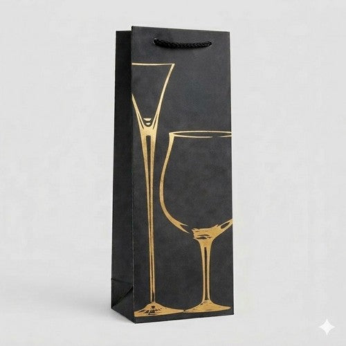 Deluxe Black Bottle Bag in Martini Design in Silver