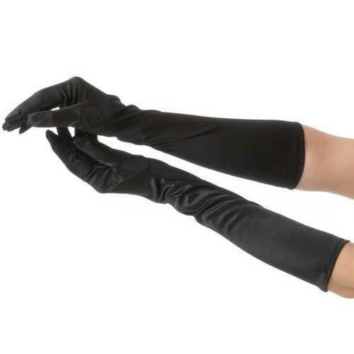 Long Satin Gloves in Black