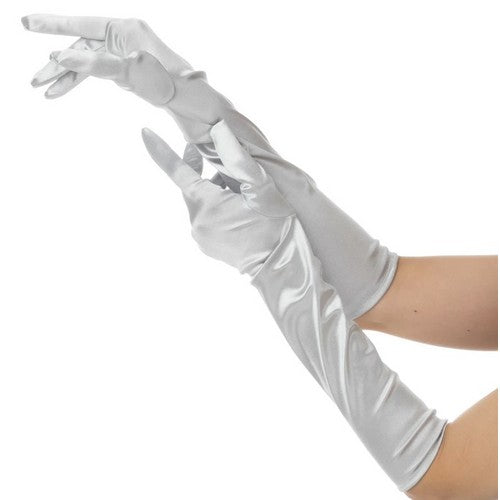 Long Satin Gloves in Silver