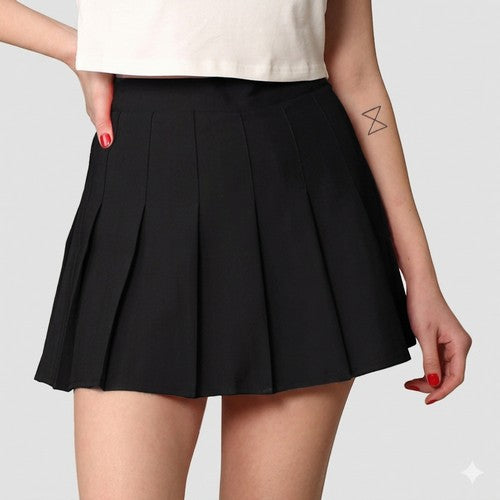 Pleated Mini Netball Skirt with Shorts Lining in Black
