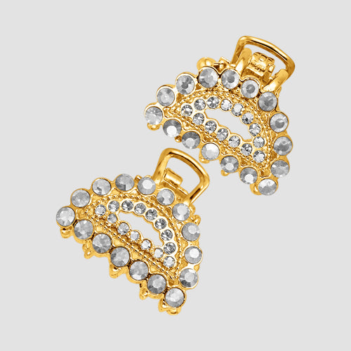 Rhinestone Mini Claw Spring Hair Clip 2pk in Silver/Clear Crystal