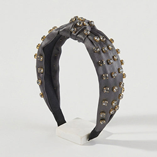 Satin Rhinestone Top knot Headband in Silver-Grey