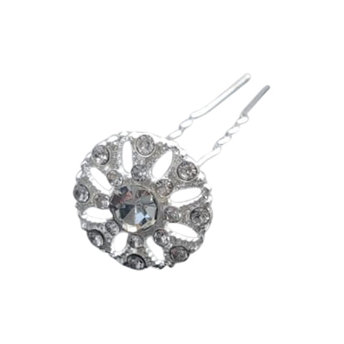 ETP1660 Rhinestone Flower Hair Pin Silver