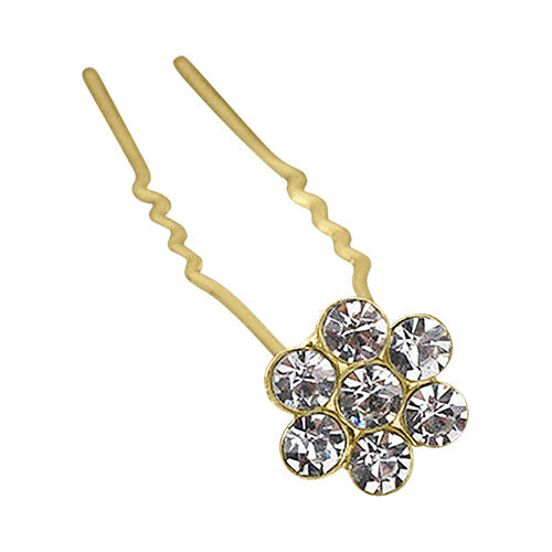 ETP1657 Rhinestone Flower Hair Pin Gold