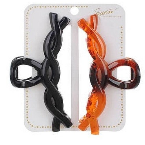 HCP2822 Twist Spring Clip Hair Claw 2 Pack in Black & Brown
