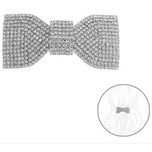 72077CR-S Rhinestone Solid Hair Bow in Silver