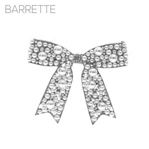 72101WH-S Pearl Hair Bow in Silver & White