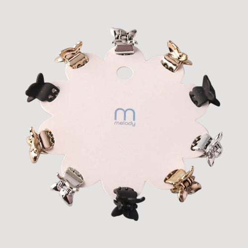 Metallic Butterfly Mini Hair Claw Clip 10pc Set in Gold/Silver/Black