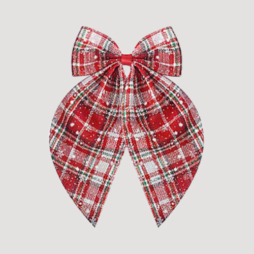 Oversized Plaid Hair Bow in Red & White Snowflake
