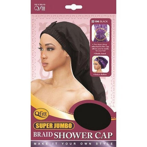196 Qfitt Super Jumbo Braid Shower Cap in Black