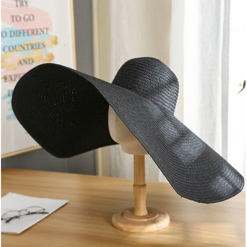 20146 Large Floppy Straw Hat Black