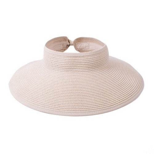 Rollable Bow Detail Jumbo Straw Visor in Sand