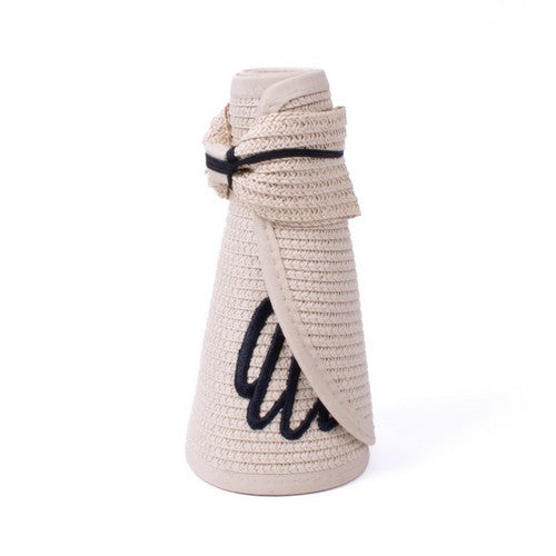 Always On Vacay Rollable Bow Detail Jumbo Straw Visor in Sand