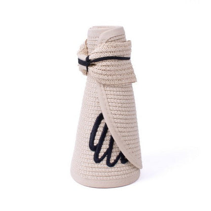 Always On Vacay Rollable Bow Detail Jumbo Straw Visor in Sand