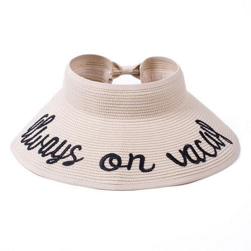 LFH190113-SD Rollable Bow Detail Jumbo Straw Visor in Sand Always On Vacay