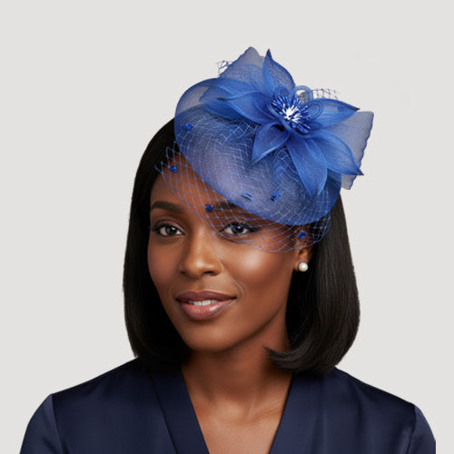 Oversize Mesh Fascinator in Blue