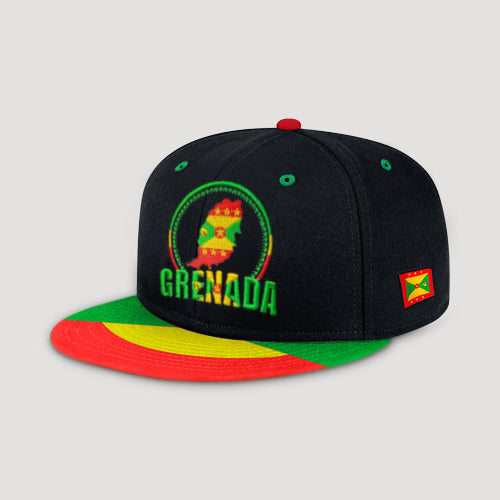 Grenada Flag Snap Back Baseball Cap in Black