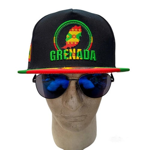Grenada Flag Snap Back Baseball Cap in Black