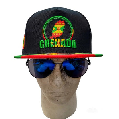 Grenada Flag Snap Back Baseball Cap in Black