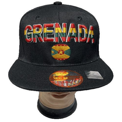 Grenada Snap Back Cap Plain Peak Black & Black