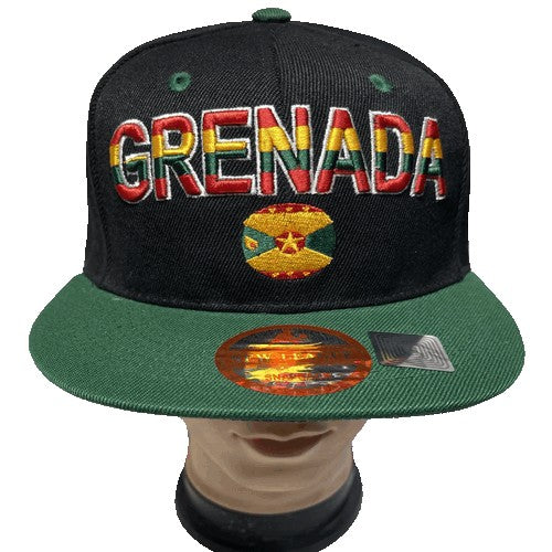 Grenada Snap Back Cap Plain Peak Black & Green